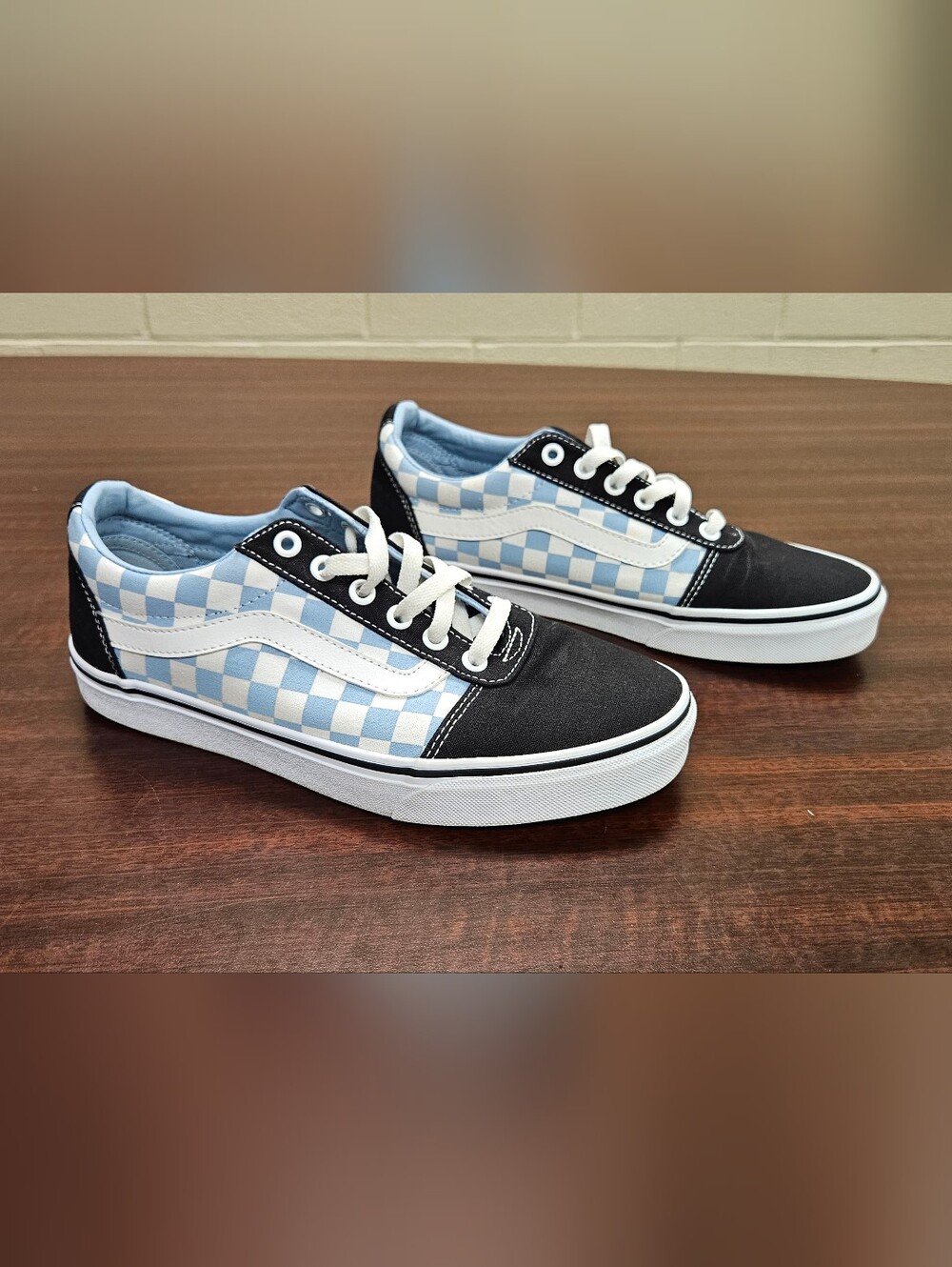 Vans Checkerboard Low-Top Sneakers in Black and Light Blue